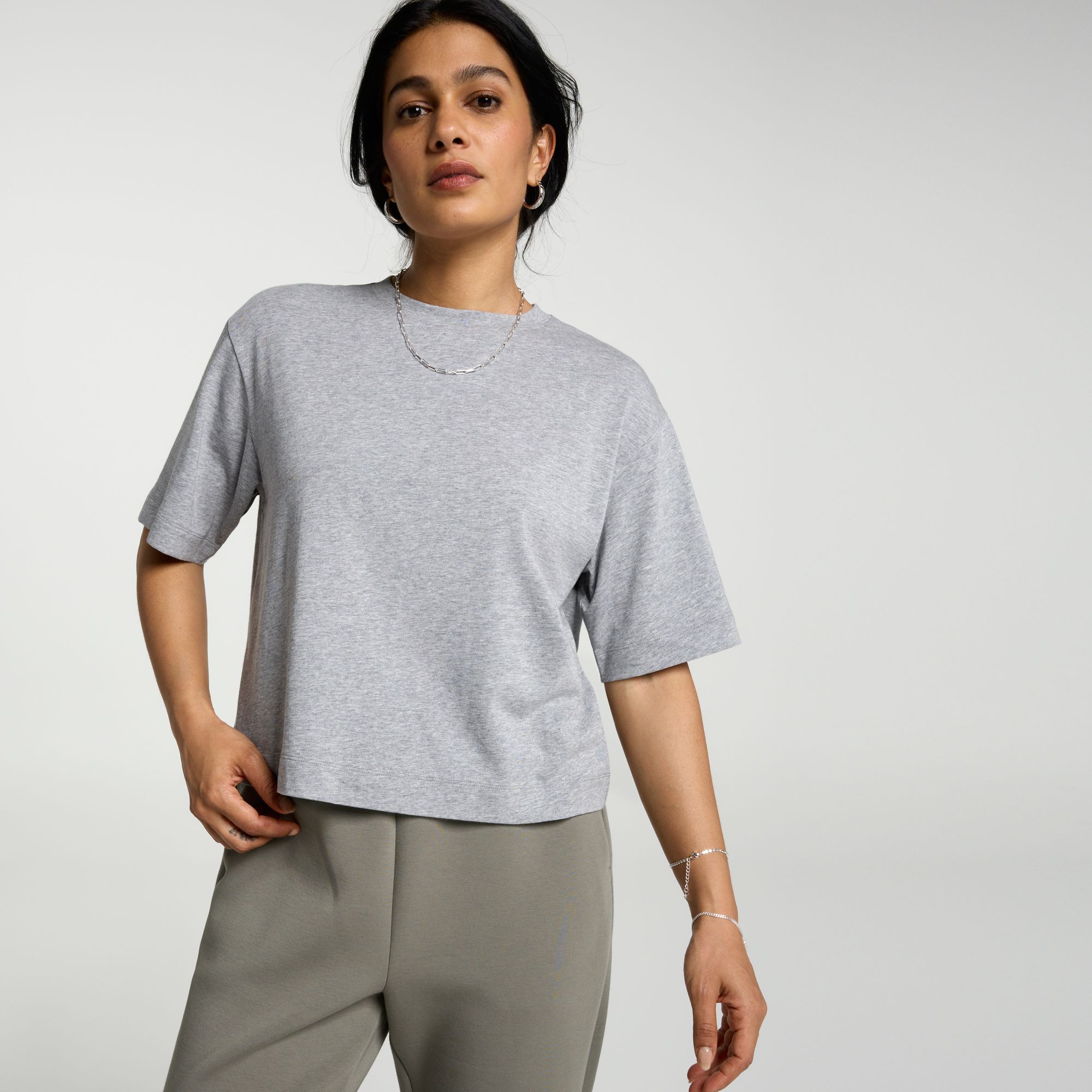 CALIA Women's Everyday Boxy Short Sleeve Tee, XL, Medium Heather Grey Gray