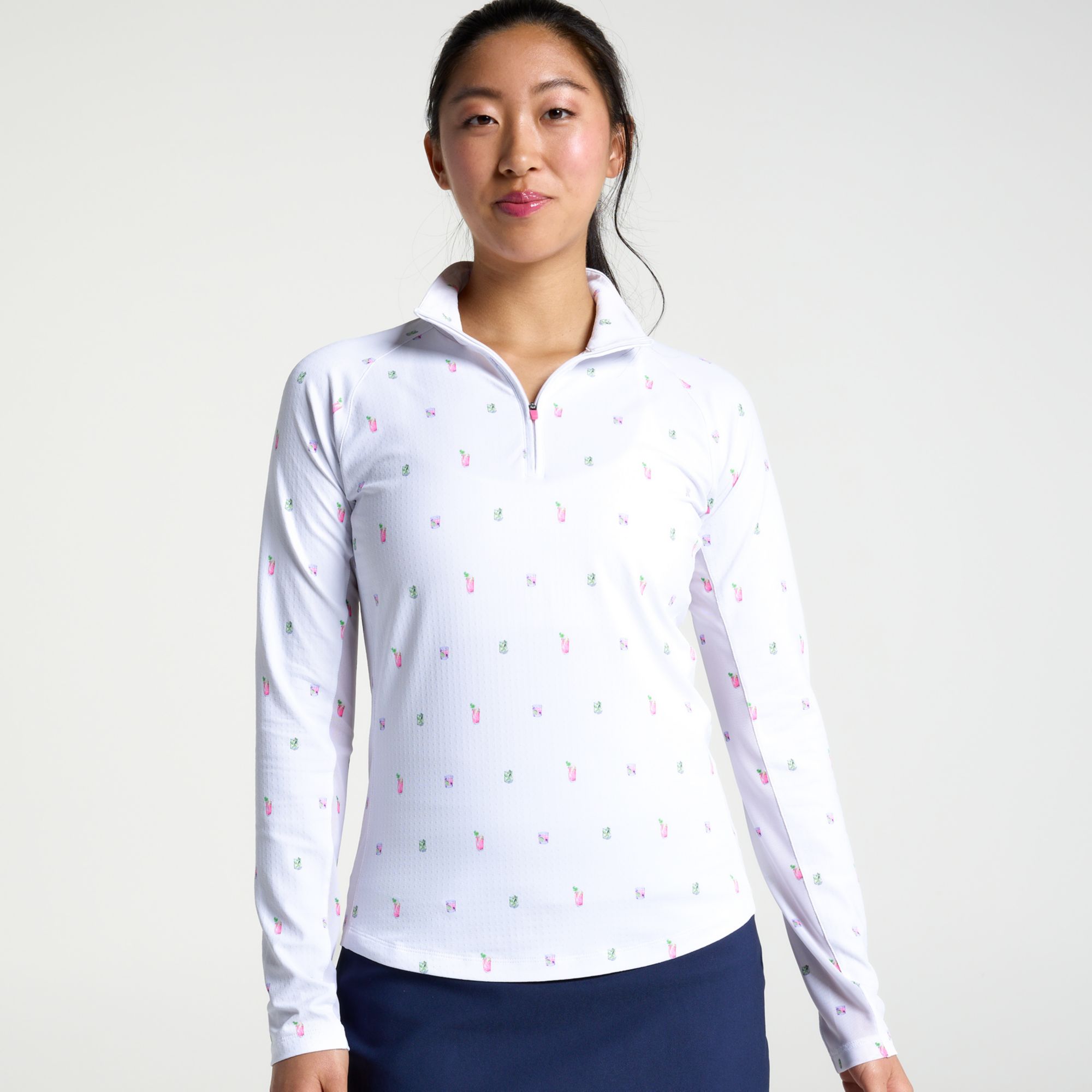 Walter Hagen Women's Performance 11 UV Suncover 1/4 Zip, Medium, Watercolor Drinks