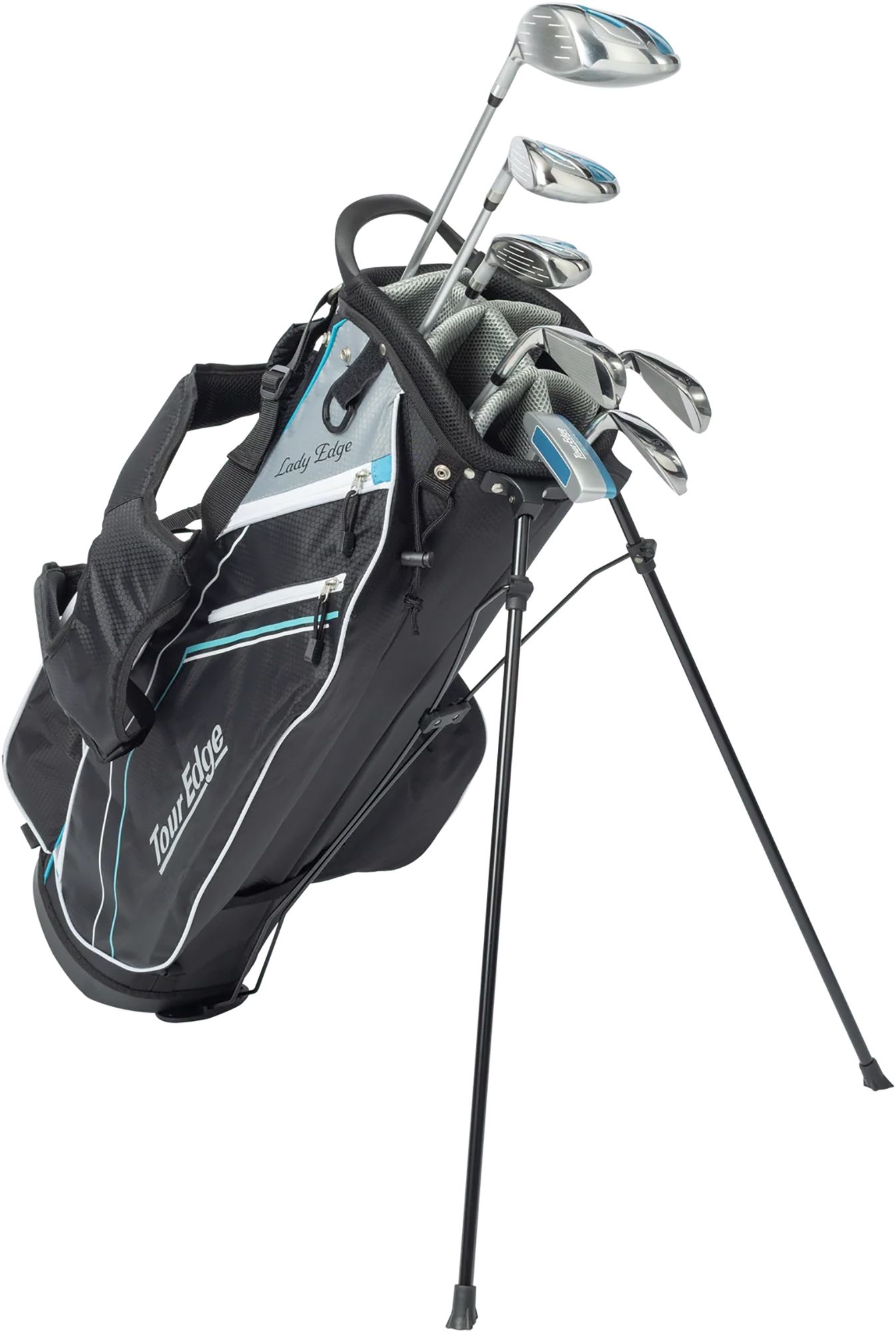 Tour Edge Women's TE-200 Lady Edge 8-Piece Stand Bag Complete Set, Right Hand, White/Silver/Lt Blue
