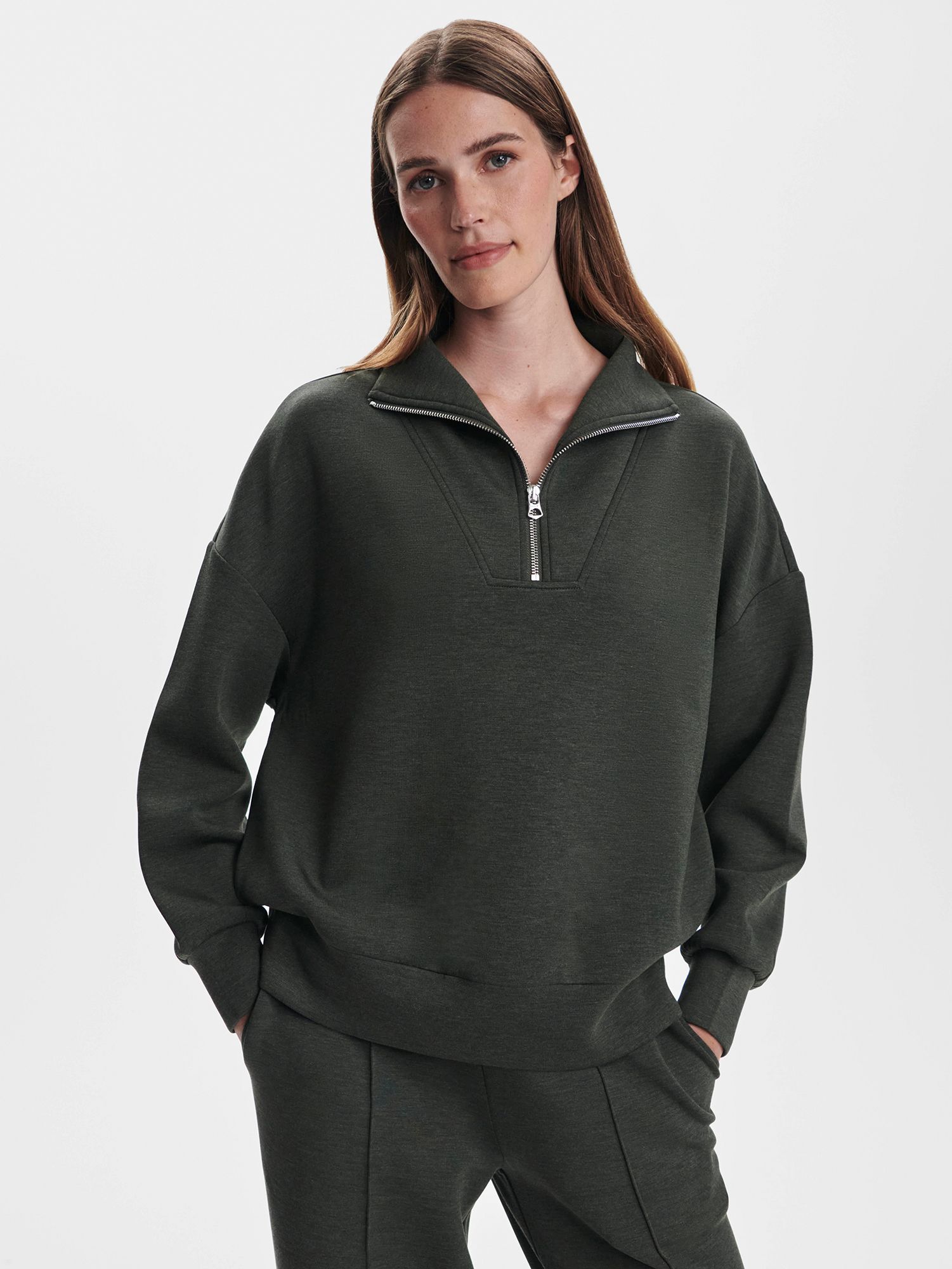 Varley Women's Hawley 1/2 Zip Sweatshirt, XL, Olive Marl Green