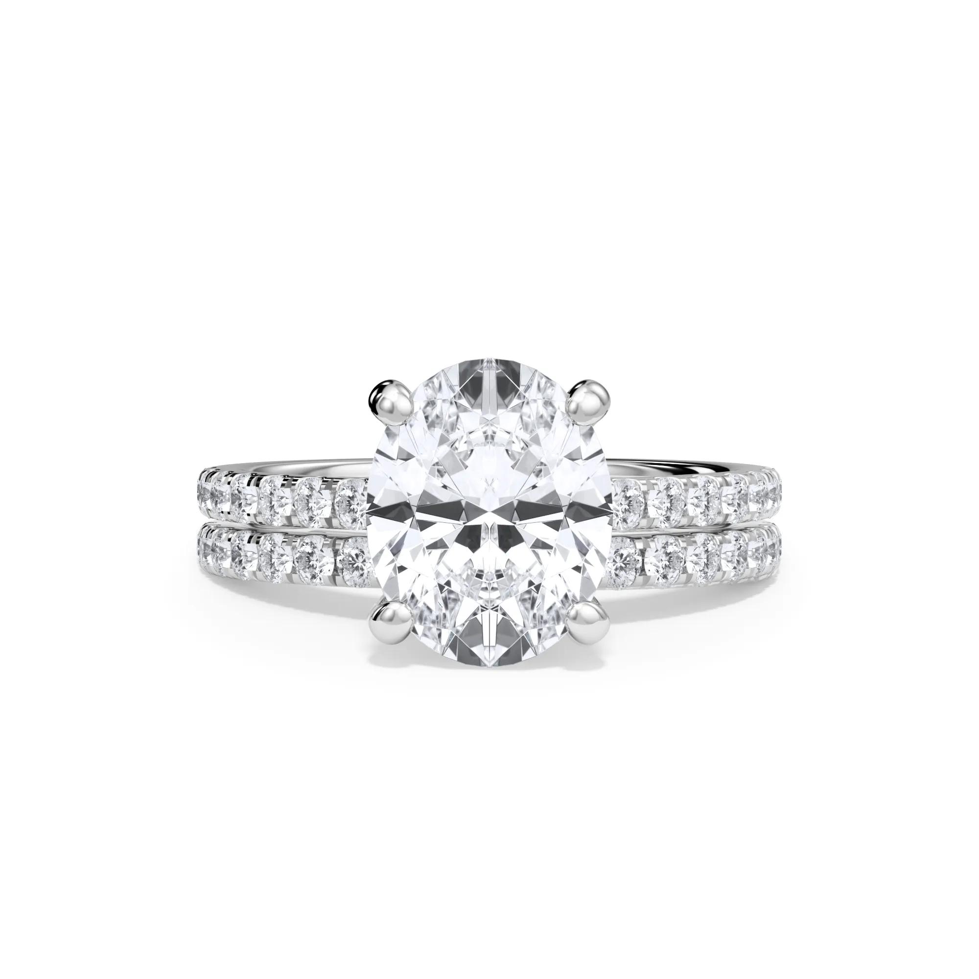 3 1/2 ct. tw. Lab Grown Diamond Oval Bridal Set | 14K White Gold Ring | Round Brilliant Cut | Size 4 | Helzberg Lab Grown Diamonds