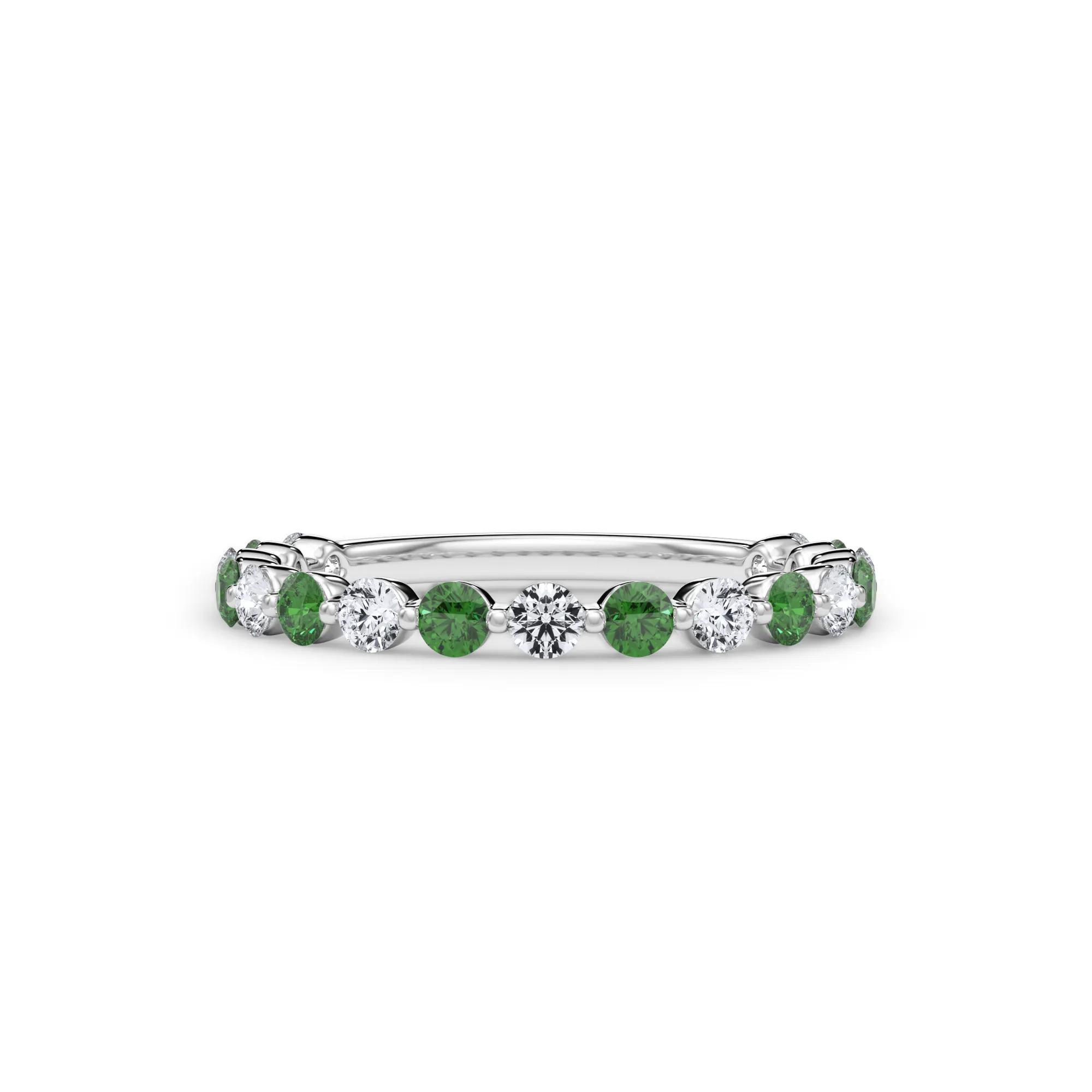 1/3 ct. tw. Lab Grown Diamond & Lab-Created Emerald Half Eternity Anniversary Band Ring | 14K White Gold | Size 7 | 3mm | Helzberg Lab Grown Diamonds