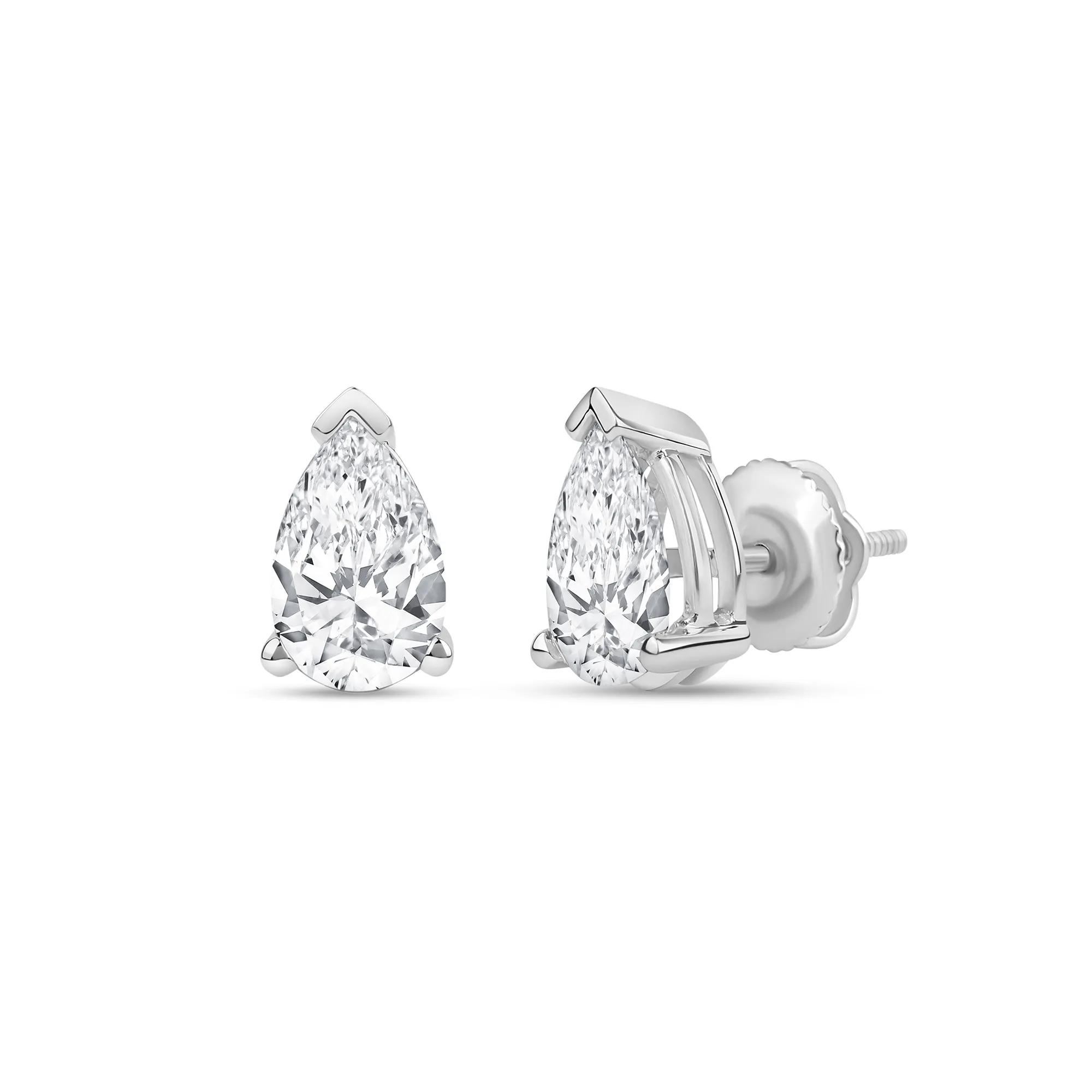 2 ct. tw. Lab Grown Diamond Pear-Shaped Solitaire Stud Earrings | 14K White Gold | Size 10.50mm | Helzberg Diamonds