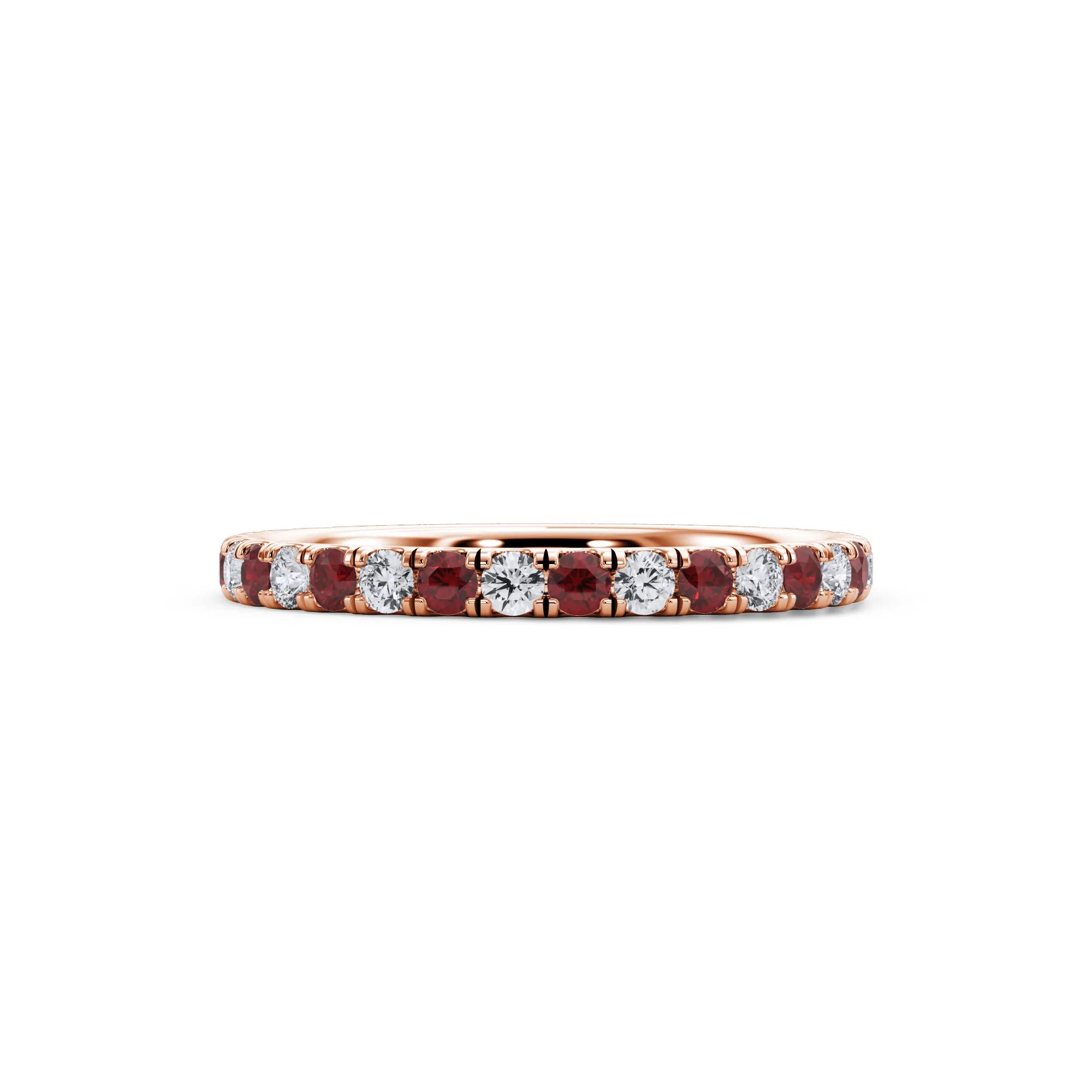 1/3 ct. tw. Lab Grown Diamond & Lab-Created Ruby Anniversary Band Ring | 14K Rose Gold | Size 8.5 | 3mm | Helzberg Lab Grown Diamonds