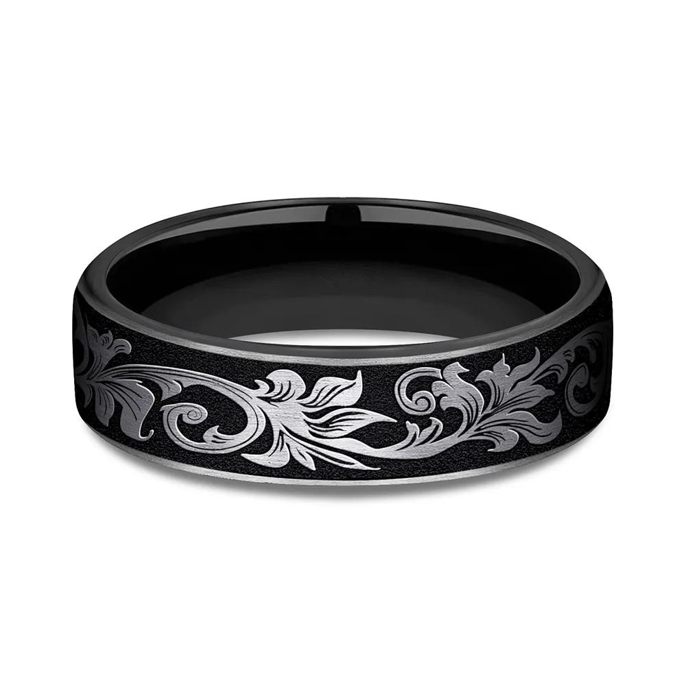 Men's Scroll Pattern Band Ring | Black Titanium | Size 9.5 | Helzberg Diamonds
