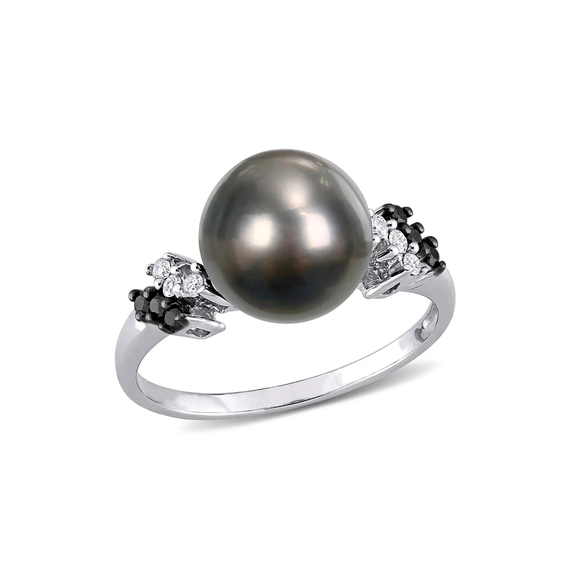 1/8 ct. tw. Black Tahitian Pearl & Diamond Ring | 10K White Gold | Size 9 | Helzberg Diamonds