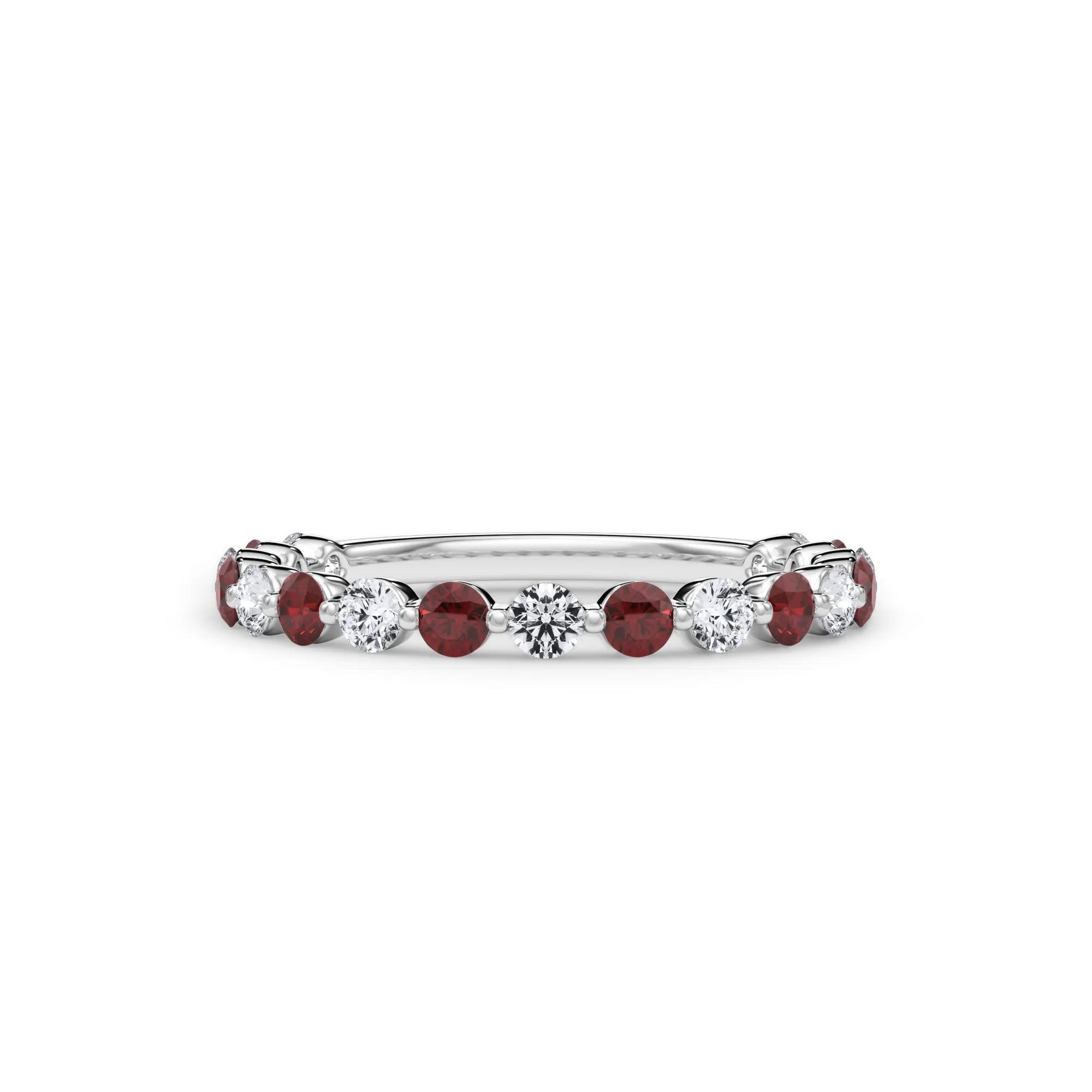 1/3 ct. tw. Lab Grown Diamond & Lab-Created Ruby Half Eternity Anniversary Band Ring | Platinum | White | Size 5 | 3mm | Helzberg Lab Grown Diamonds
