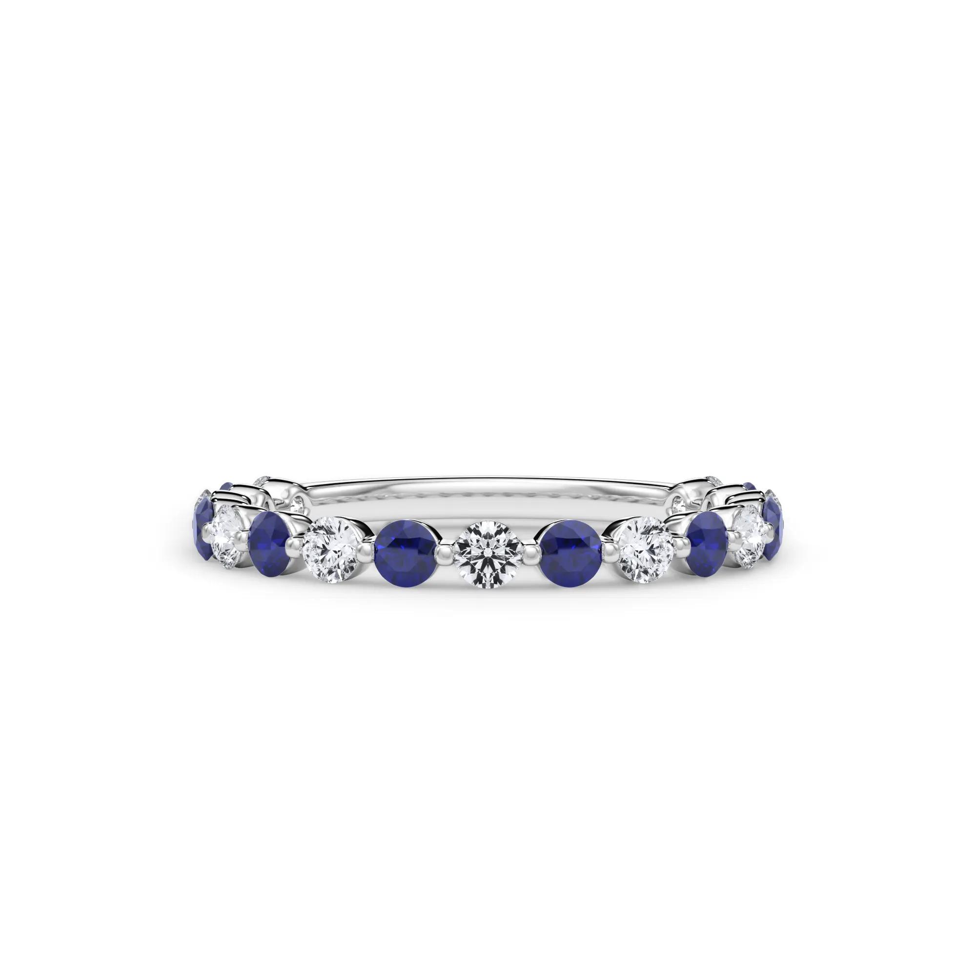 1/3 ct. tw. Lab Grown Diamond & Lab-Created Sapphire Half Eternity Anniversary Band Ring | 14K White Gold | Size 7.5 | 3mm | Helzberg Lab Grown Diamonds