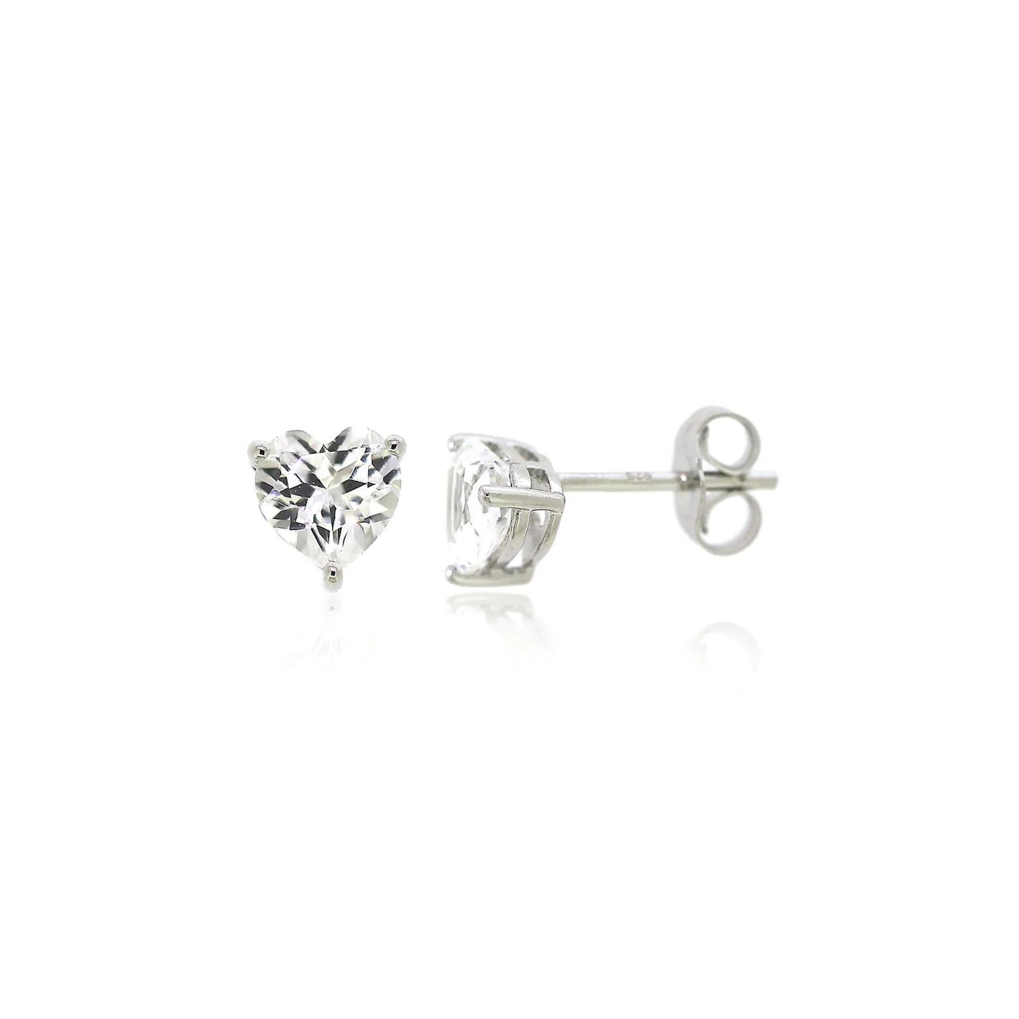 Lab Created White Sapphire Heart Stud Earrings | Sterling Silver | Size 6.00mm | Helzberg Diamonds
