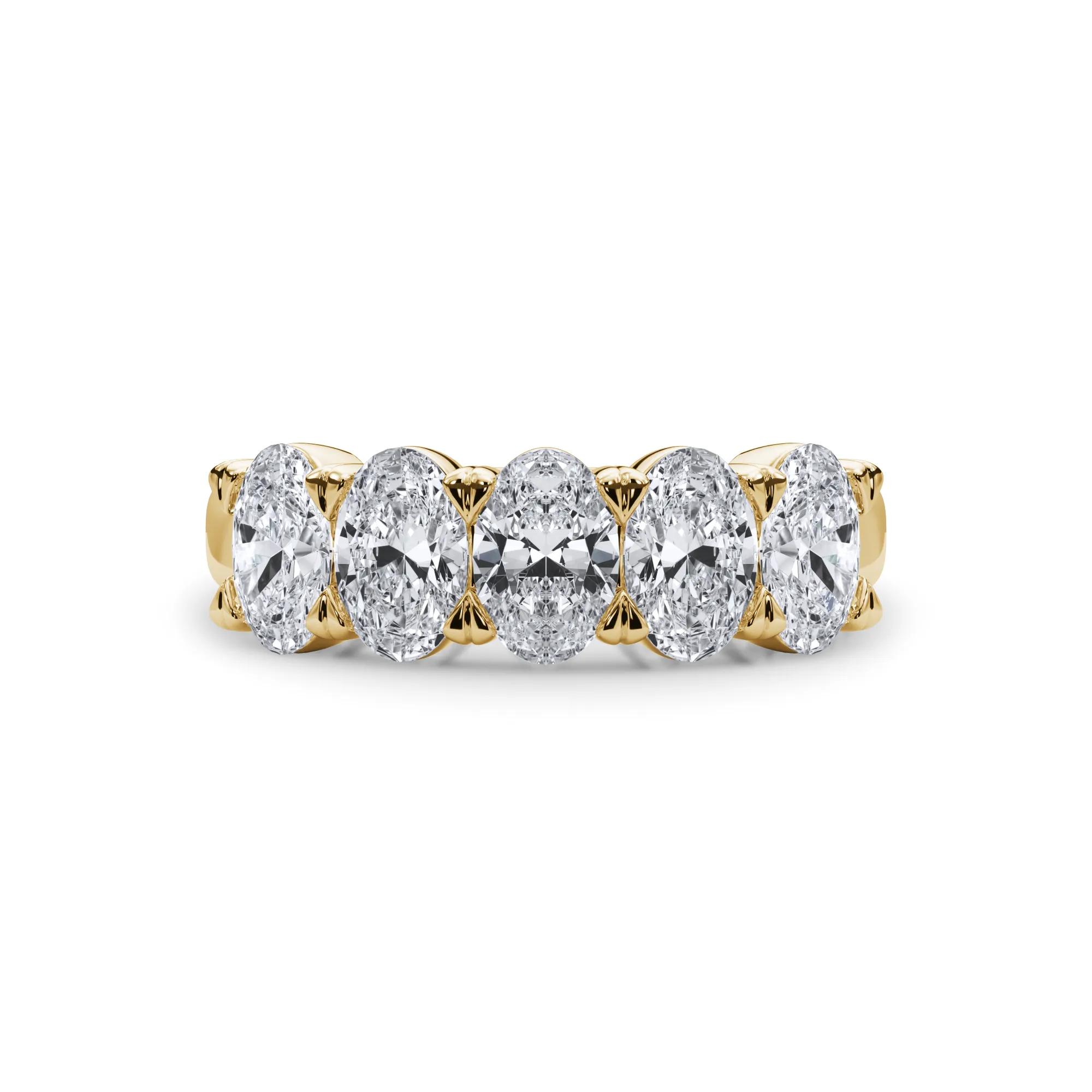 2 ct. tw. Diamond Oval Five-Stone Anniversary Band Ring | 14K Yellow Gold | Size 4 | 3mm | Luxe Jewelry