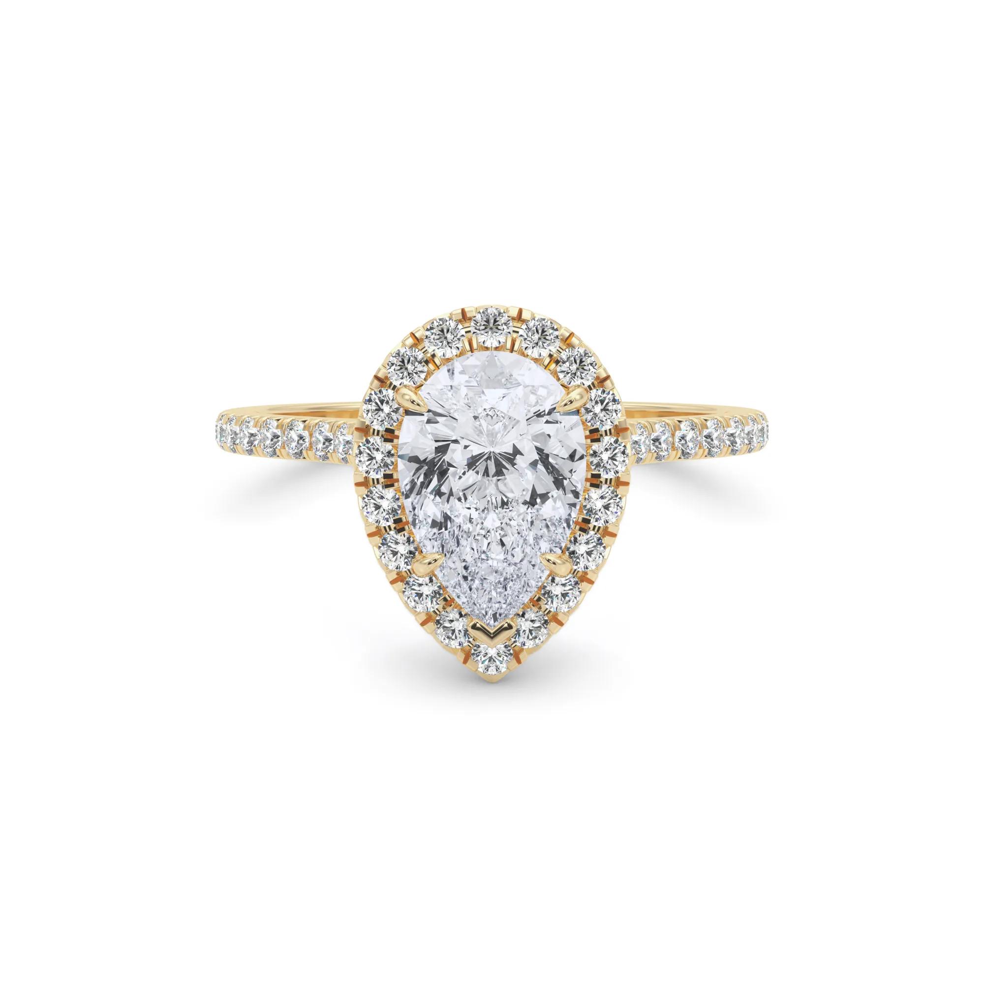 1/2 ct. tw. Pear-Shaped Diamond Halo Engagement Ring | 18K Yellow Gold (1-) | Round Brilliant Cut | Size 4 | The 1915 Collection