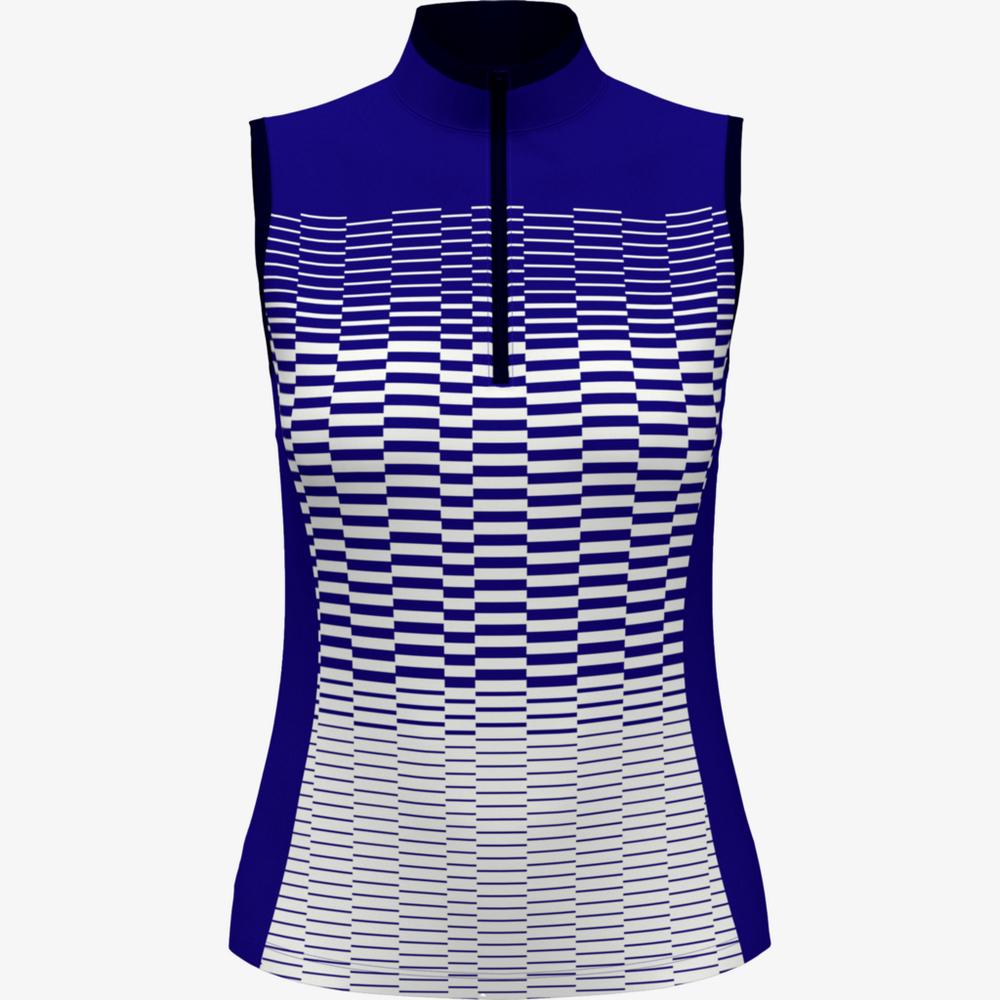 Checker Sleeveless Quarter Zip Mock Neck Top, Blue/White Golf Sleeveless Top