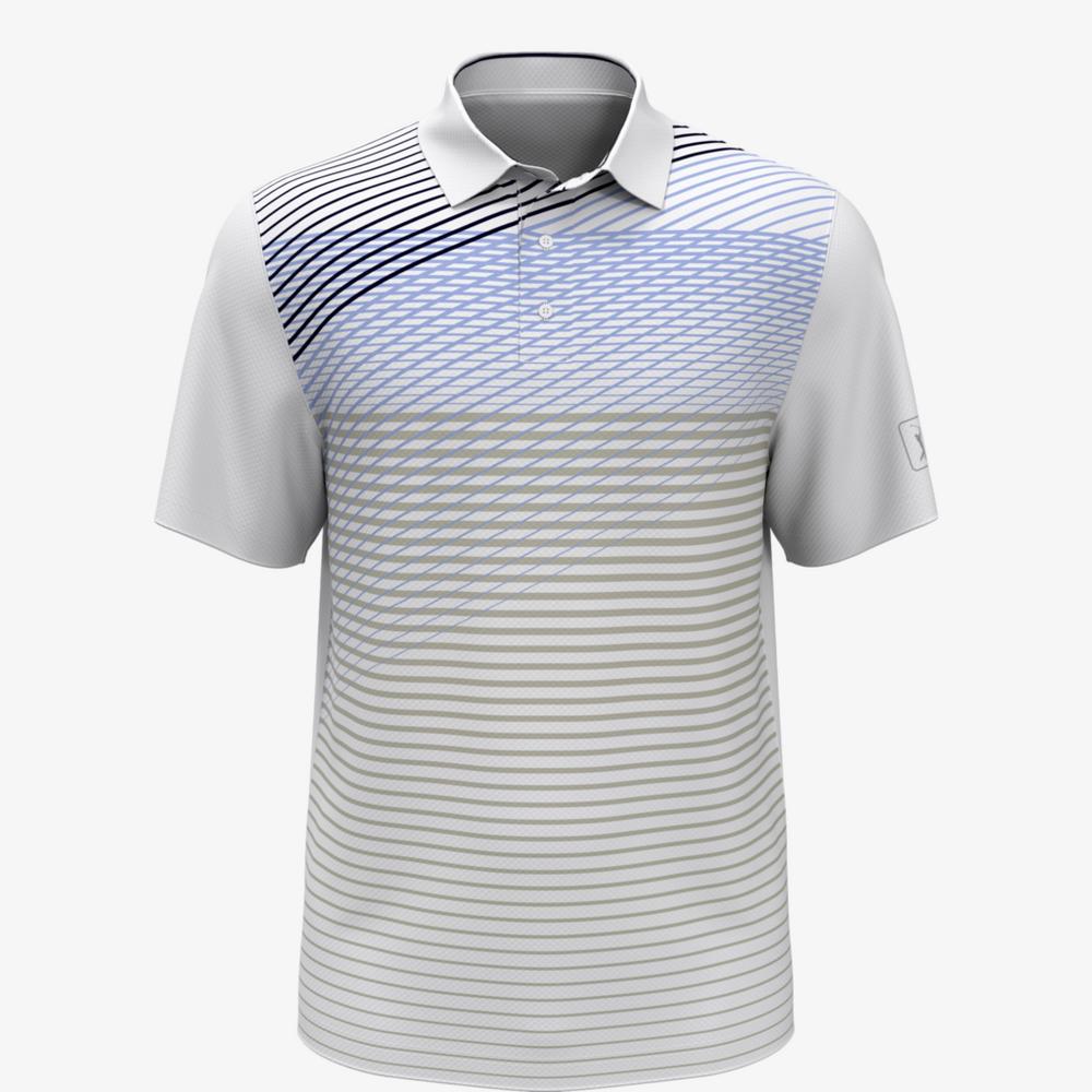 Boys Asymmetric Linear Print Golf Polo, White Short Sleeve Top